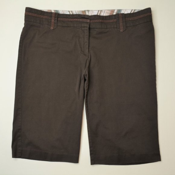 HYBRID Size 16 Womens Dark BROWN Stretch COTTON Blend‎ Long BERMUDA Knee SHORTS - Picture 1 of 6